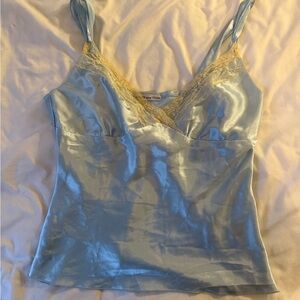 Avenue of the Stars Blue Satin Camisole with Lace